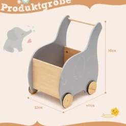 Einkaufswagen Holz-Einkaufswagen in Elefantenform für Kinder 32 x 48 x 56 cm Grau