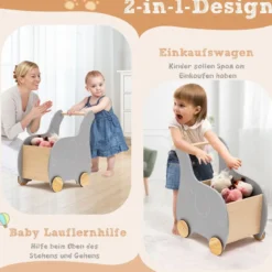 Einkaufswagen Holz-Einkaufswagen in Elefantenform für Kinder 32 x 48 x 56 cm Grau