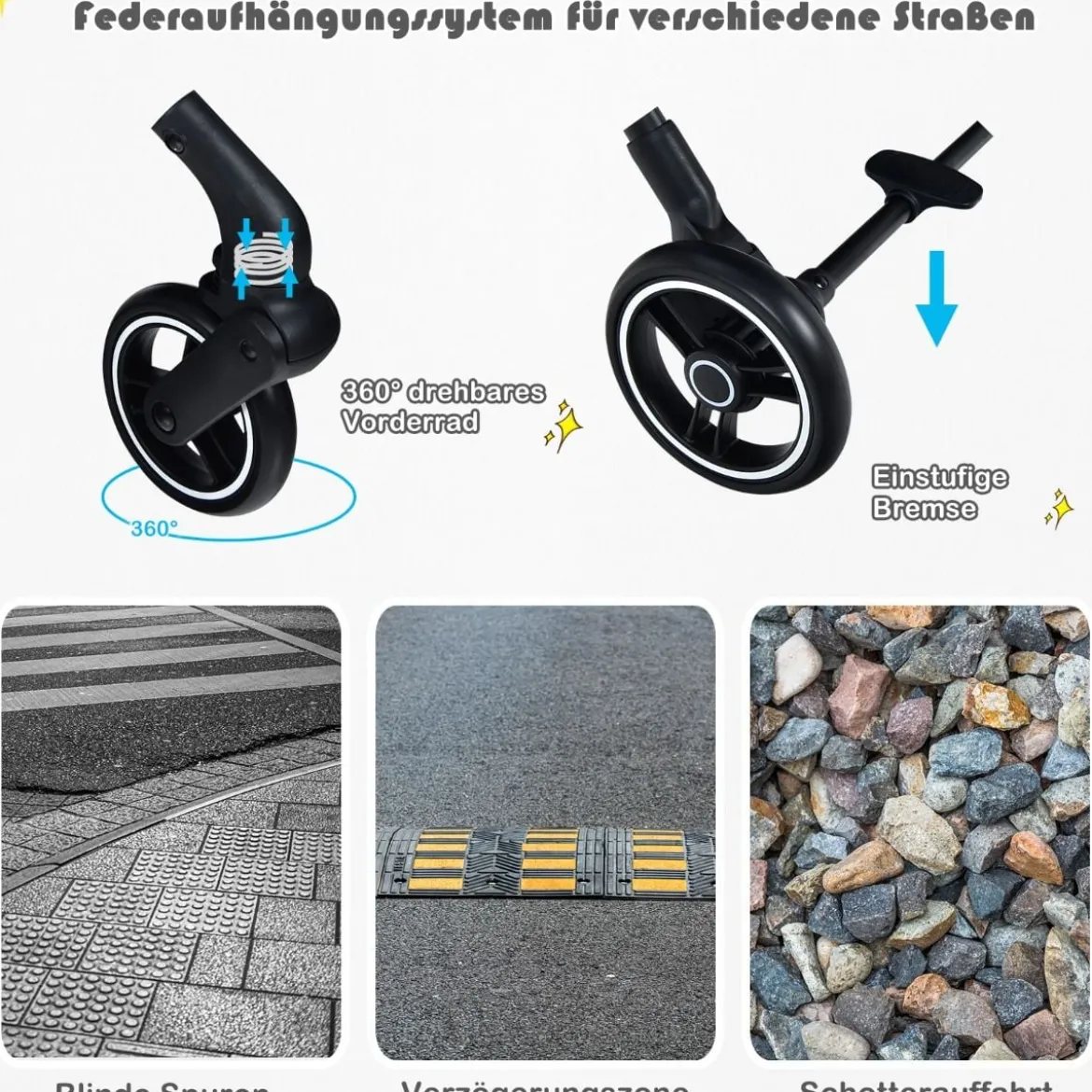 Ein-Knopf-Klappbar Kinderwagen mit Verstellbare Rückenlehne & Fußstütze Schwarz