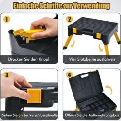 Ein-Schritt-Hocker Werkzeugkasten Klappbare Trittleiter mit Breitem Tritt 50 x 39,5 x 23,5 cm