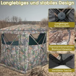 Einseitig durchsichtiges 270° Jagdzelt Pop-Up-Unterstand für 2–3 Personen mit geräuschlosem Schiebefenster & Tragetasche Jagdversteck