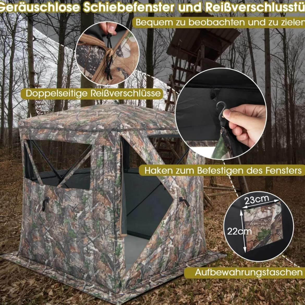 Einseitig durchsichtiges 270° Jagdzelt Pop-Up-Unterstand für 2–3 Personen mit geräuschlosem Schiebefenster & Tragetasche Jagdversteck