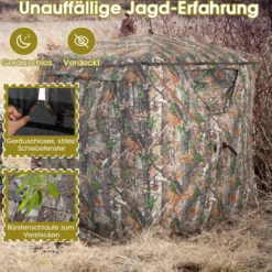 Einseitig durchsichtiges 270° Jagdzelt Pop-Up-Unterstand für 2–3 Personen mit geräuschlosem Schiebefenster & Tragetasche Jagdversteck