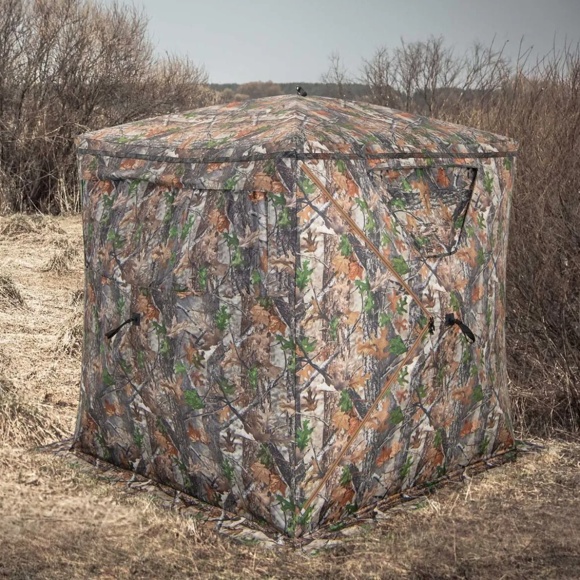 Einseitig durchsichtiges 270° Jagdzelt Pop-Up-Unterstand für 2–3 Personen mit geräuschlosem Schiebefenster & Tragetasche Jagdversteck