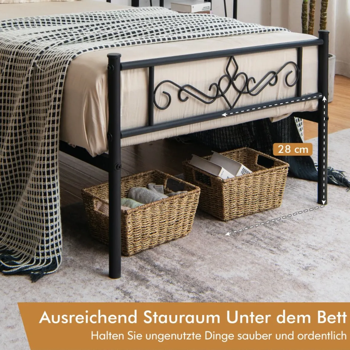 Einzelbettgestell aus Metall mit Kopf- und Fußteil für 190 x 90 cm Matratze Schwarz