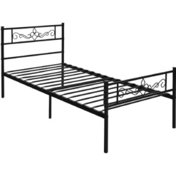 Einzelbettgestell aus Metall mit Kopf- und Fußteil für 190 x 90 cm Matratze Schwarz