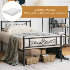 Einzelbettgestell aus Metall mit Kopf- und Fußteil für 190 x 90 cm Matratze Schwarz