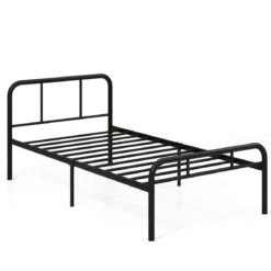 Einzelbett mit Kopf- & Fußteil Metallbett Bettgestell Metallplattformbett für 90 x 200 cm Matratze