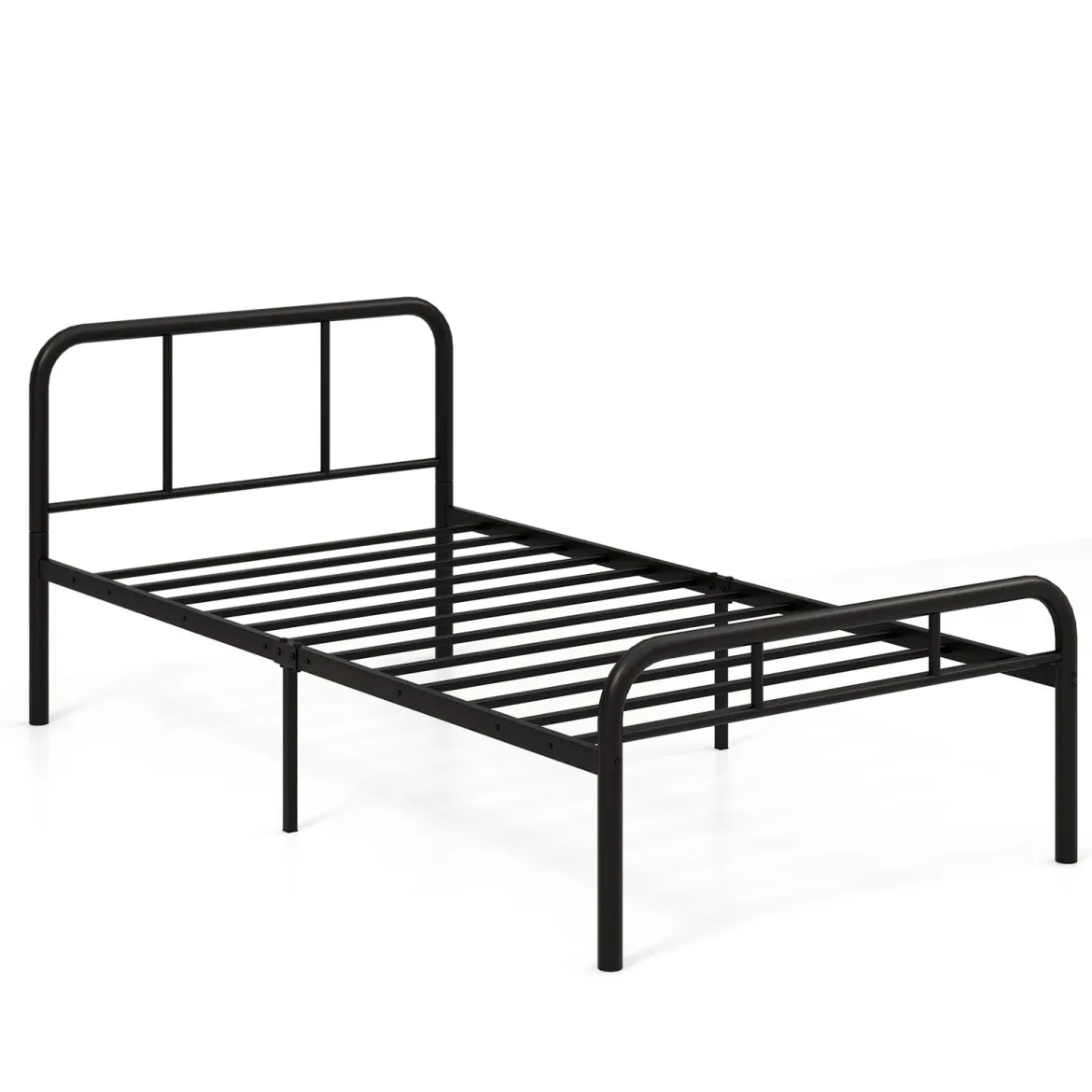 Einzelbett mit Kopf- & Fußteil Metallbett Bettgestell Metallplattformbett für 90 x 200 cm Matratze