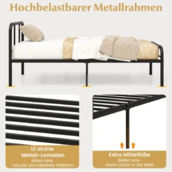 Einzelbett mit Kopf- & Fußteil Metallbett Bettgestell Metallplattformbett für 90 x 200 cm Matratze
