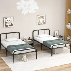 Einzelbett mit Kopf- & Fußteil Metallbett Bettgestell Metallplattformbett für 90 x 200 cm Matratze