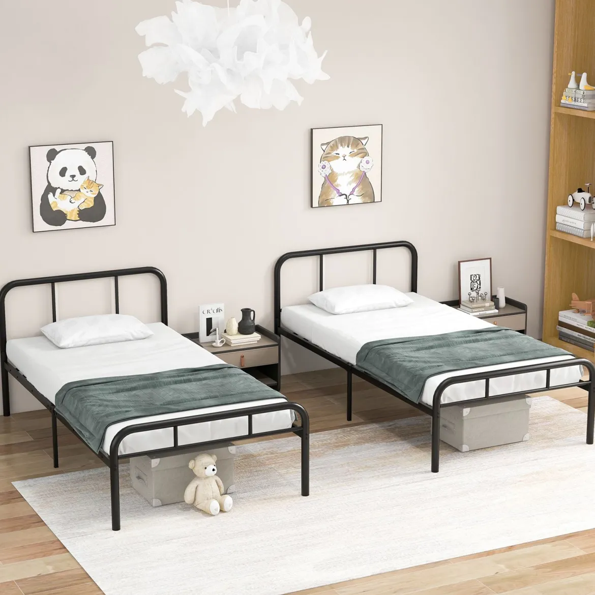 Einzelbett mit Kopf- & Fußteil Metallbett Bettgestell Metallplattformbett für 90 x 200 cm Matratze