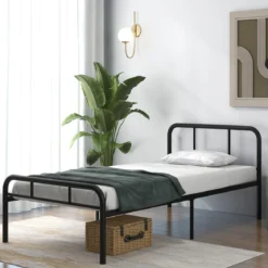 Einzelbett mit Kopf- & Fußteil Metallbett Bettgestell Metallplattformbett für 90 x 200 cm Matratze