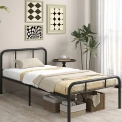 Einzelbett mit Kopf- & Fußteil Metallbett Bettgestell Metallplattformbett für 90 x 200 cm Matratze