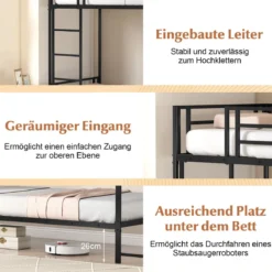 Einzel-Etagenbett mit Schreibtisch Metallloftbett mit Holz-Arbeitsstation Sicherheitsgeländer & Leiter inklusive