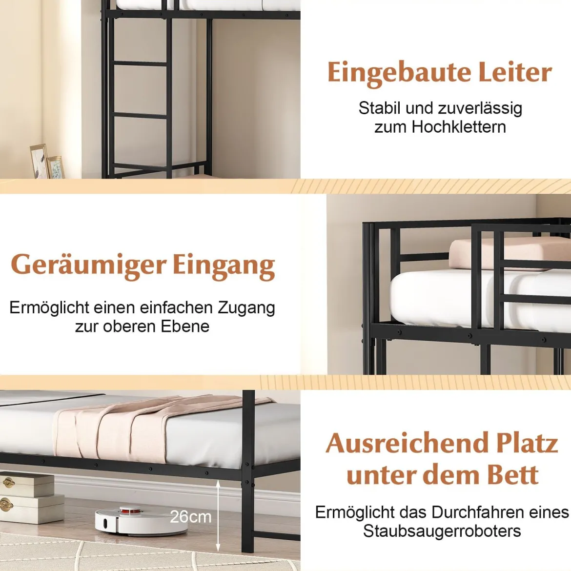 Einzel-Etagenbett mit Schreibtisch Metallloftbett mit Holz-Arbeitsstation Sicherheitsgeländer & Leiter inklusive