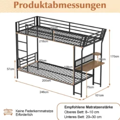 Einzel-Etagenbett mit Schreibtisch Metallloftbett mit Holz-Arbeitsstation Sicherheitsgeländer & Leiter inklusive