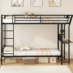 Einzel-Etagenbett mit Schreibtisch Metallloftbett mit Holz-Arbeitsstation Sicherheitsgeländer & Leiter inklusive