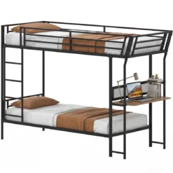 Einzel-Etagenbett mit Schreibtisch Metallloftbett mit Holz-Arbeitsstation Sicherheitsgeländer & Leiter inklusive