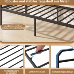 Einzelgröße Tagesbett mit LED-Lichtern & Ladestation Sofa-Bettgestell mit Ausziehbarem Trundle Schwarz