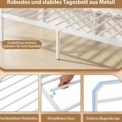 Einzelgröße Tagesbett mit LED-Lichtern & Ladestation Sofa-Bettgestell mit Ausziehbarem Trundle Weiß