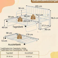 Einzelgröße Tagesbett mit LED-Lichtern & Ladestation Sofa-Bettgestell mit Ausziehbarem Trundle Weiß