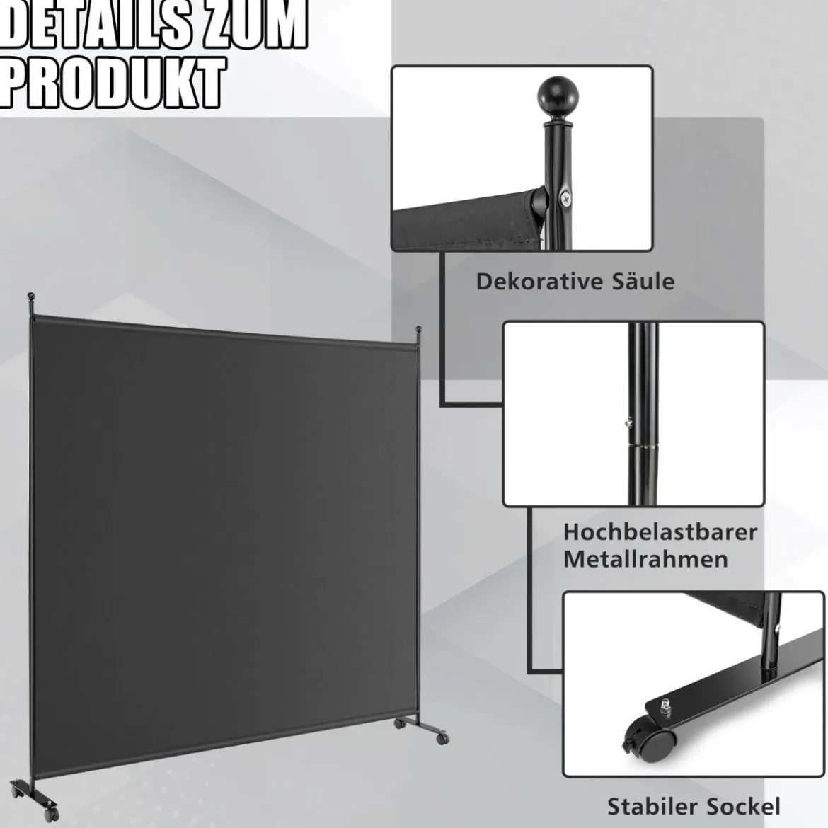 Einzelner Raumteiler mit einem Panel Breiter Sichtschutz 184 x 30 x 184 cm