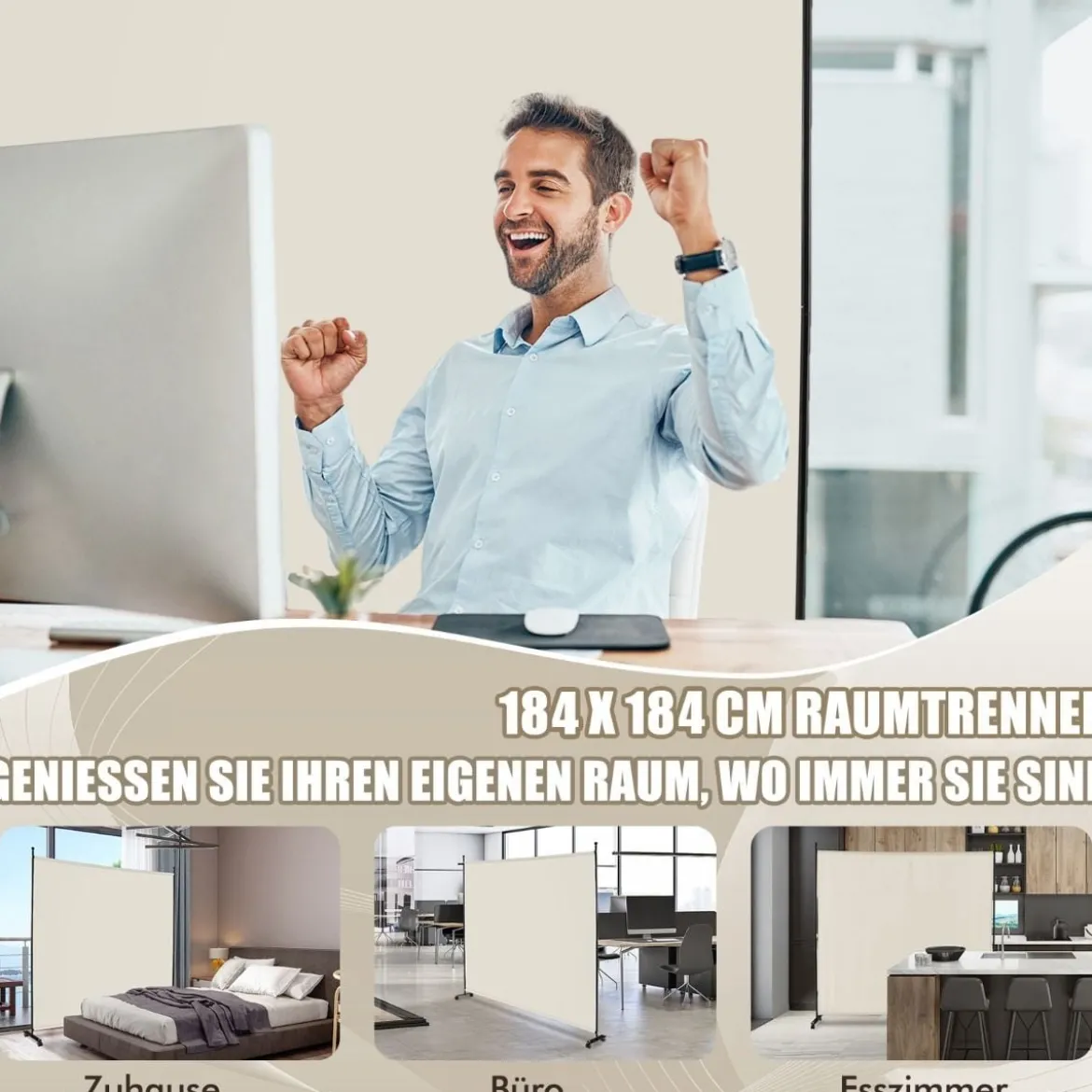 Einzelner Raumteiler mit einem Panel Breiter Sichtschutz 184 x 30 x 184 cm