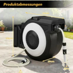 Einziehbare Gartenschlauchbox 30 m Wasserschlauch mit 2 m Zuleitungsschlauch Wandmontageset Schwarz