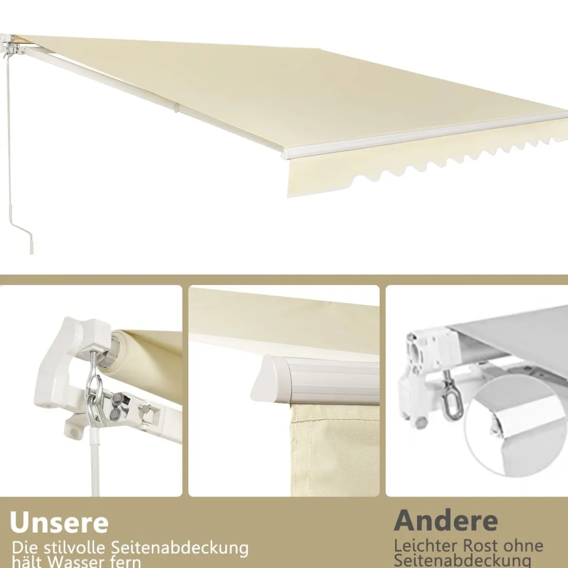 Einziehbare Markise Aluminium Terrassen Sonnenschutz Balkonmarkise Sonnenschutz 2,5 x 2 m Beige