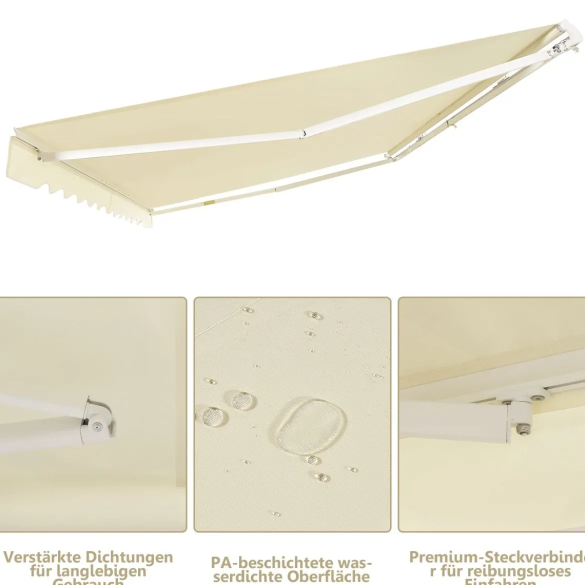 Einziehbare Markise Aluminium Terrassen Sonnenschutz Balkonmarkise Sonnenschutz 2,5 x 2 m Beige