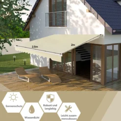 Einziehbare Markise Aluminium Terrassen Sonnenschutz Balkonmarkise Sonnenschutz 2,5 x 2 m Beige