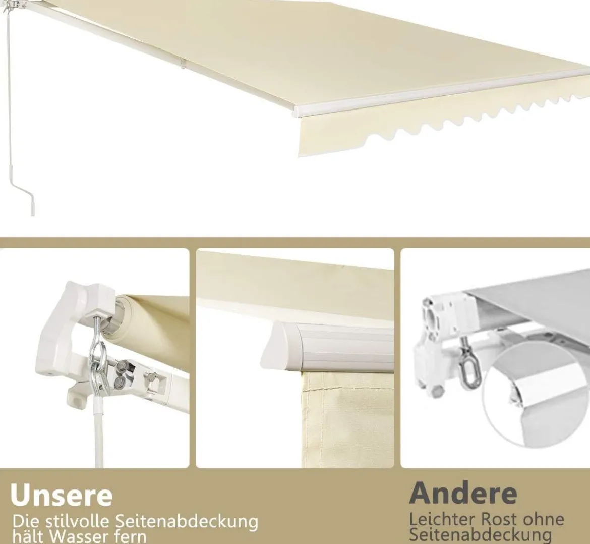 Einziehbare Markise Aluminium Terrassen Sonnenschutz mit Kurbelgriff 3,6 m × 3 m