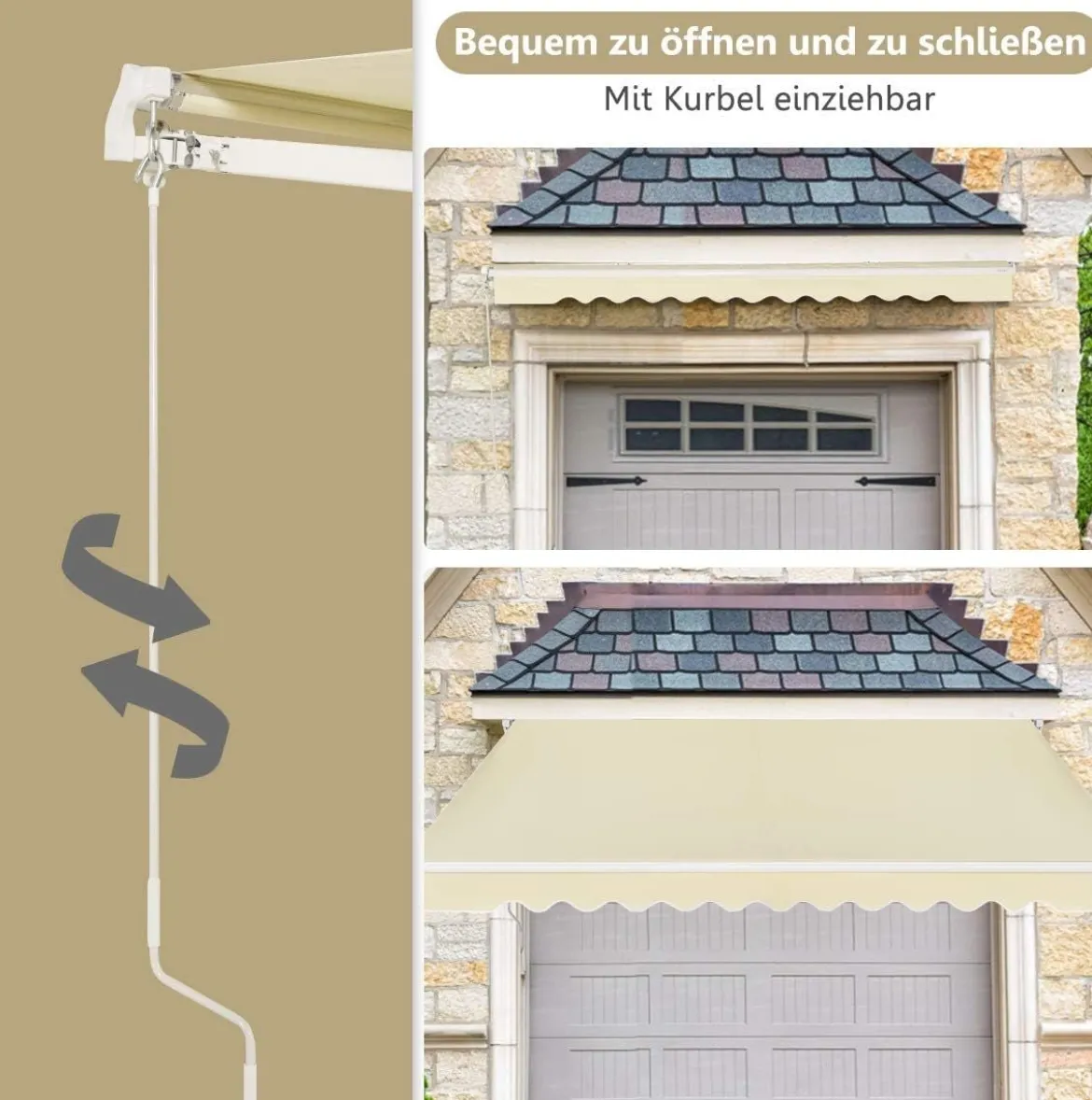 Einziehbare Markise Aluminium Terrassen Sonnenschutz mit Kurbelgriff 3,6 m × 3 m