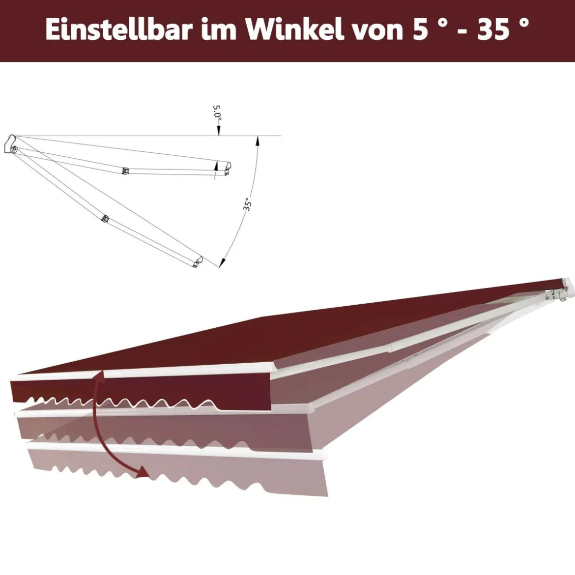 Einziehbare Markise Aluminium Terrassen Sonnenschutz mit Kurbelgriff 3,6 m × 3 m