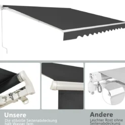 Einziehbare Markise Aluminium Terrassen Sonnenschutz mit Kurbelgriff 3,6 m × 3 m