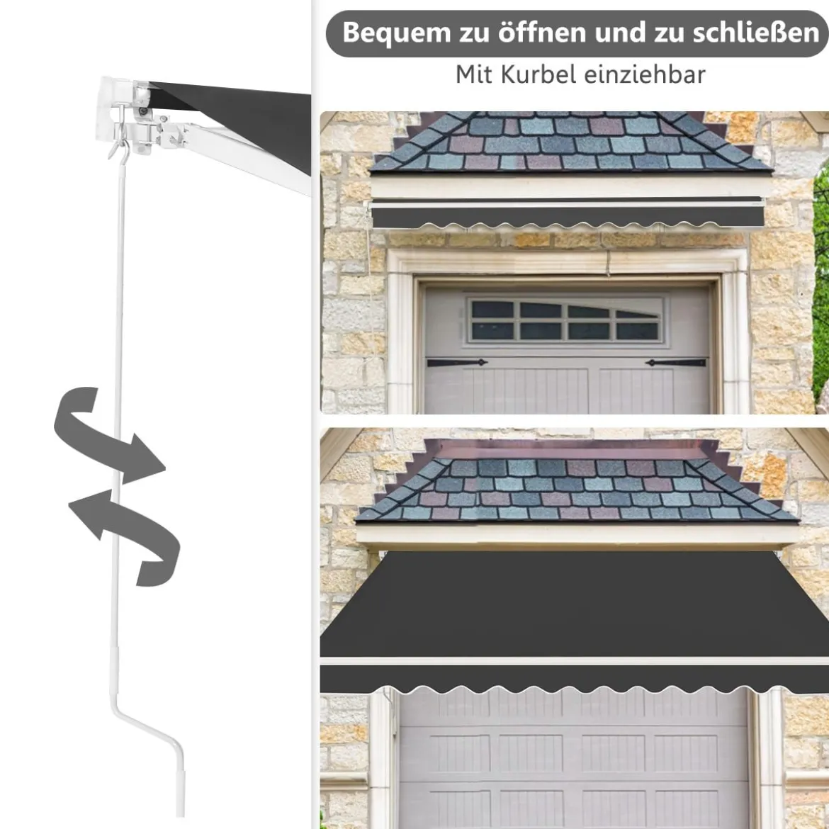 Einziehbare Markise Aluminium Terrassen Sonnenschutz mit Kurbelgriff 3,6 m × 3 m