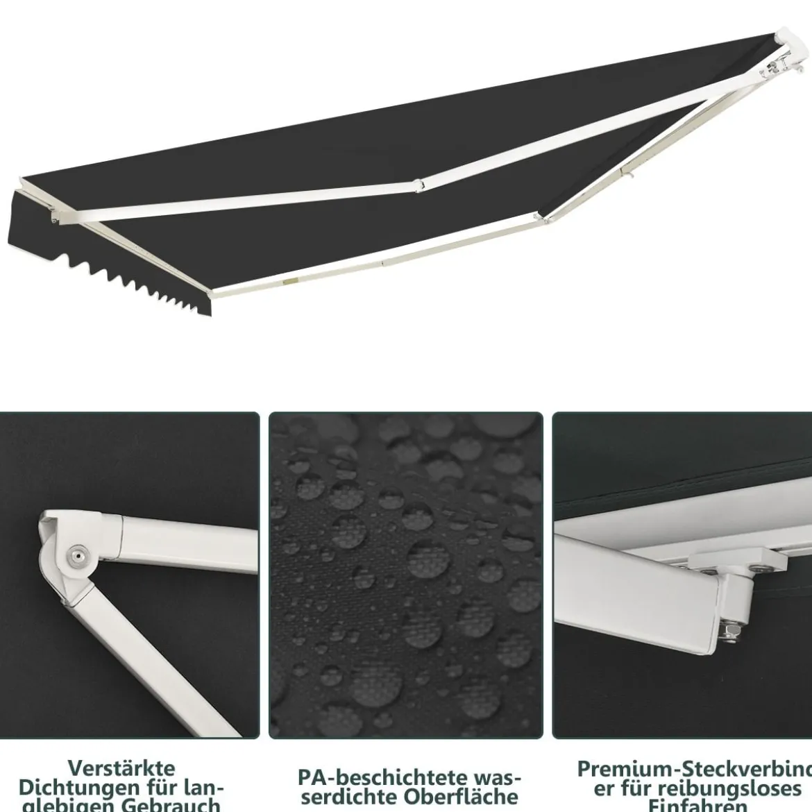 Einziehbare Markise Aluminium Terrassen Sonnenschutz mit Kurbelgriff 3,6 m × 3 m
