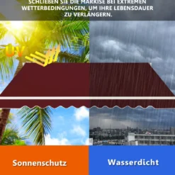 Einziehbare Markise Aluminium Terrassen Sonnenschutz mit Kurbelgriff 3,6 m × 3 m