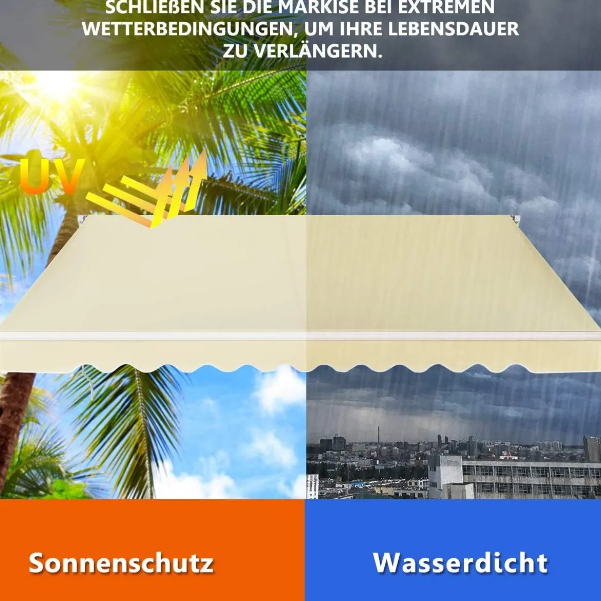 Einziehbare Markise Aluminium Terrassen Sonnenschutz mit Kurbelgriff 3,6 m × 3 m