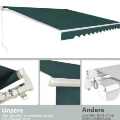 Einziehbare Markise Aluminium Terrassen Sonnenschutz mit Kurbelgriff 3,6 m × 3 m