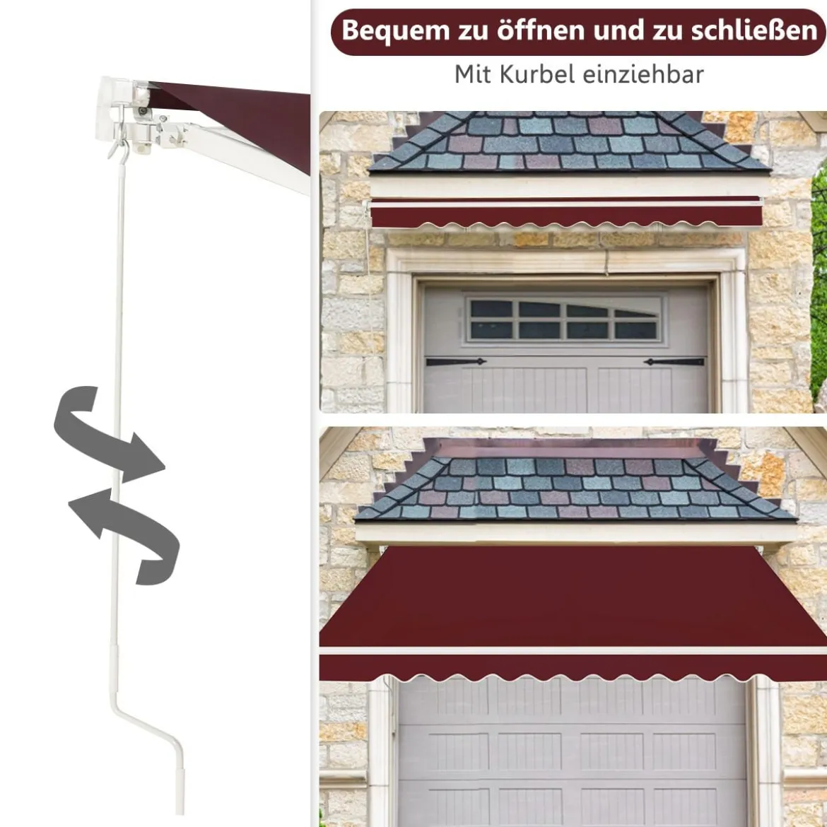 Einziehbare Markise Balkonmarkise Sonnenschutz Klemmmarkise für Balkon und Veranda 2,5 x 2 m Wein