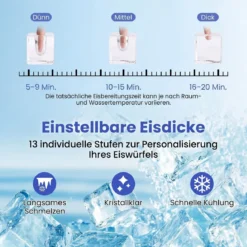 Eiswürfelmaschine Eiswürfelbereiter mit 13-stufiger Dickeneinstellung 24H Timer Selbstreinigungsmodus Schwarz