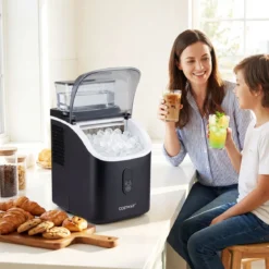 Eiswürfelmaschine Eiswürfelbereiter mit 13-stufiger Dickeneinstellung 24H Timer Selbstreinigungsmodus Schwarz