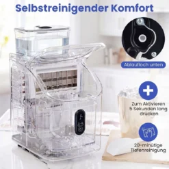 Eiswürfelmaschine Eiswürfelbereiter mit 13-stufiger Dickeneinstellung 24H Timer Selbstreinigungsmodus Schwarz