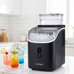 Eiswürfelmaschine Eiswürfelbereiter mit 13-stufiger Dickeneinstellung 24H Timer Selbstreinigungsmodus Schwarz