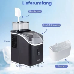 Eiswürfelmaschine Eiswürfelbereiter mit 13-stufiger Dickeneinstellung 24H Timer Selbstreinigungsmodus Schwarz