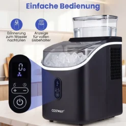 Eiswürfelmaschine Eiswürfelbereiter mit 13-stufiger Dickeneinstellung 24H Timer Selbstreinigungsmodus Schwarz