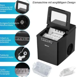 Eiswürfelmaschine Eiswürfelbereiter inkl. Eiswürfelschaufel 1,85 L Wassertank 35 x 25 x 29,5 cm Schwarz