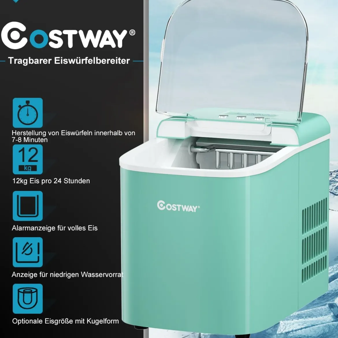Eiswürfelmaschine Ice Maker Eismaschine Eiswürfelbereiter inkl. Eiswürfelschaufel Eiswürfel Grün